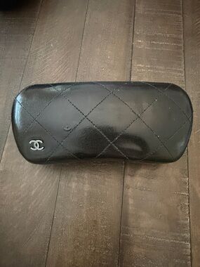 CHANEL Luxury Black leather Eyewear Pouch with Subtle Logo Detail